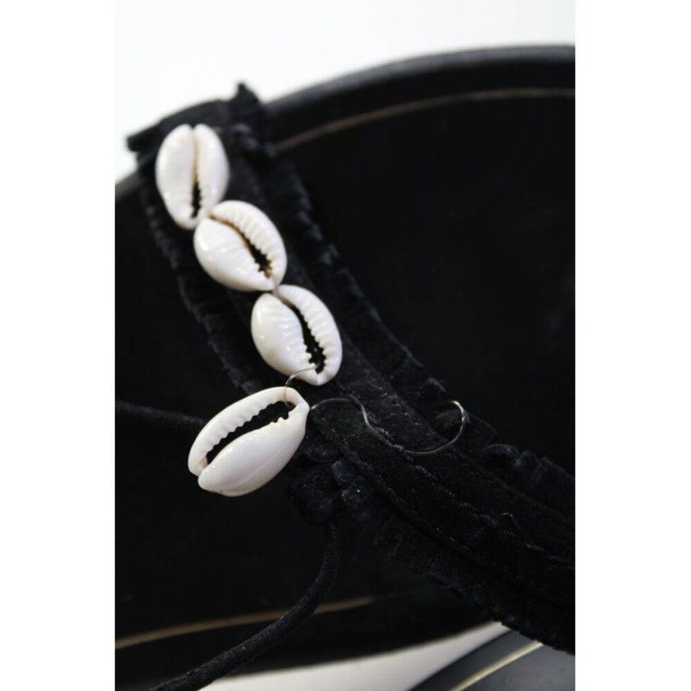 Aquazzura Womens Cowrie Shell Suede Fringe Flat Lace Up Sandals Black 36.5 6.5 - Picture 7 of 7